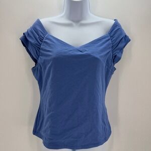 Banana Republic Size M Blue Soft Stretch Off The Shoulder Feminine Basic Top